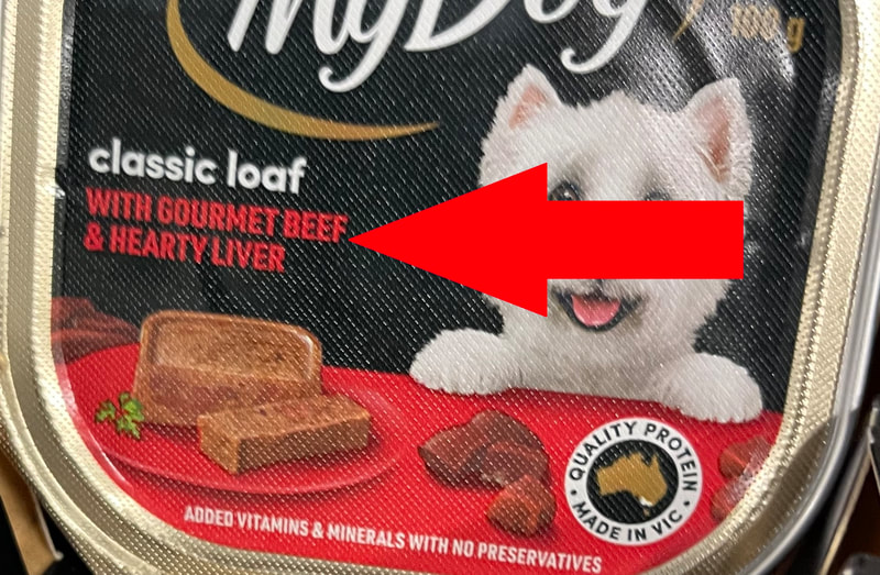 Dog food label and ingredients example